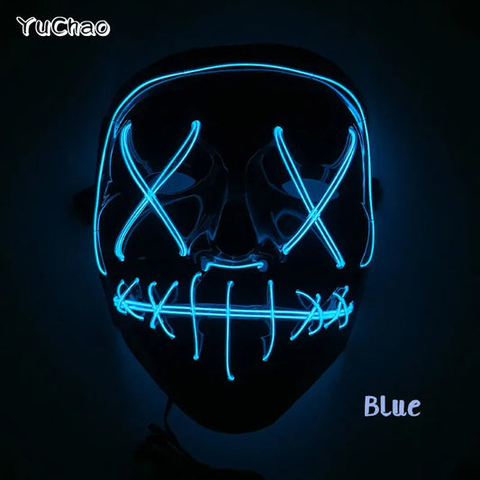 Halloween Film Theme Light Up Glowing Scary Mask LED Luminous Horror Purge Mask Cosplay Bar Party Supplies Neon Full Face Mask RISE DEFENSE SYSTEMS.AI PRODUCTS