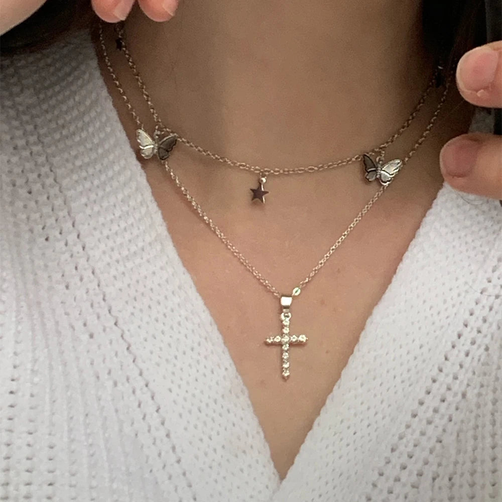 Simple Love Cross Pendant Choker Necklace Charm Rhinestone Couples Jewelry Women's Neck Chain Christmas Gift Lady Necklace RISE DEFENSE SYSTEMS.AI PRODUCTS