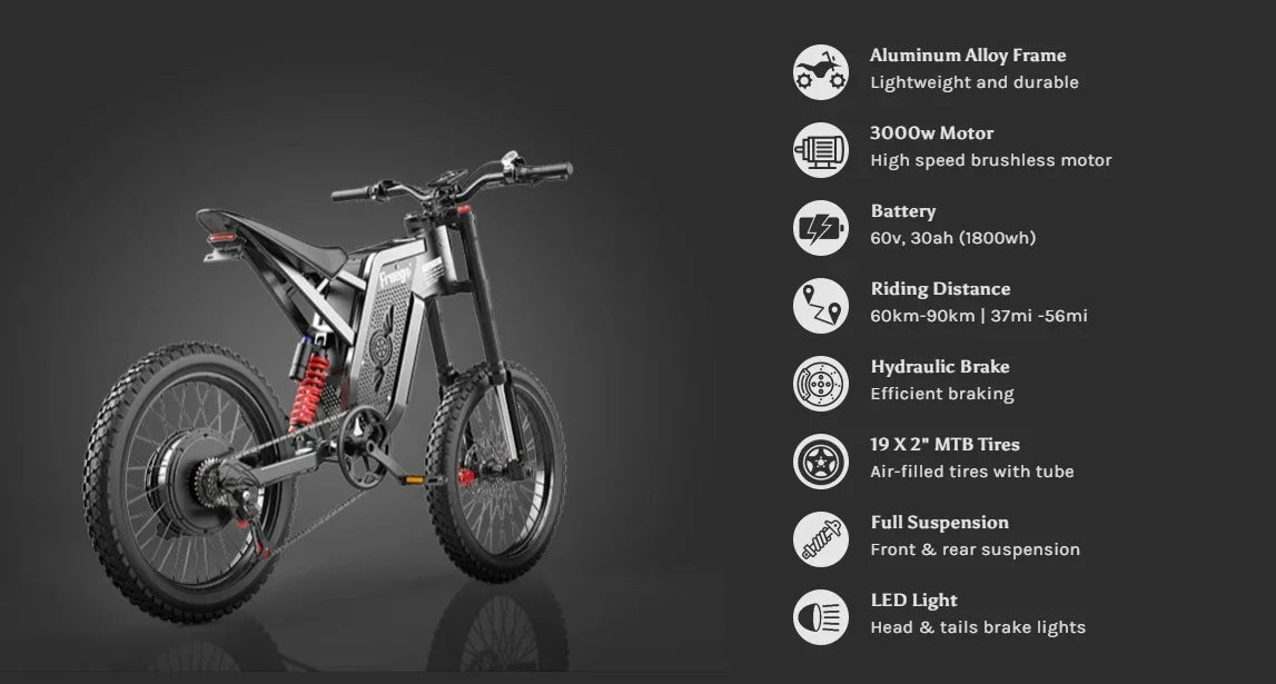 Freego X2 Pro E-bike 6000W 60V 30Ah 19*2.0 Mtb Tire Electric Bicycle All Terrain Hydraulic Brake Full Supspension Electric Bike RISE DEFENSE SYSTEMS.AI PRODUCTS