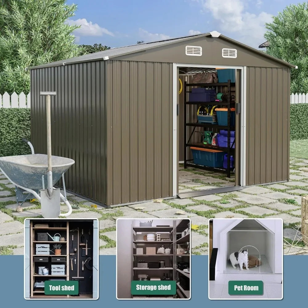Lockable Door Metal Tool Shed with Sliding Door and Air Vents, Storage House for Gardening Tools, Metal Storage Shed for Garden RISE DEFENSE SYSTEMS.AI PRODUCTS