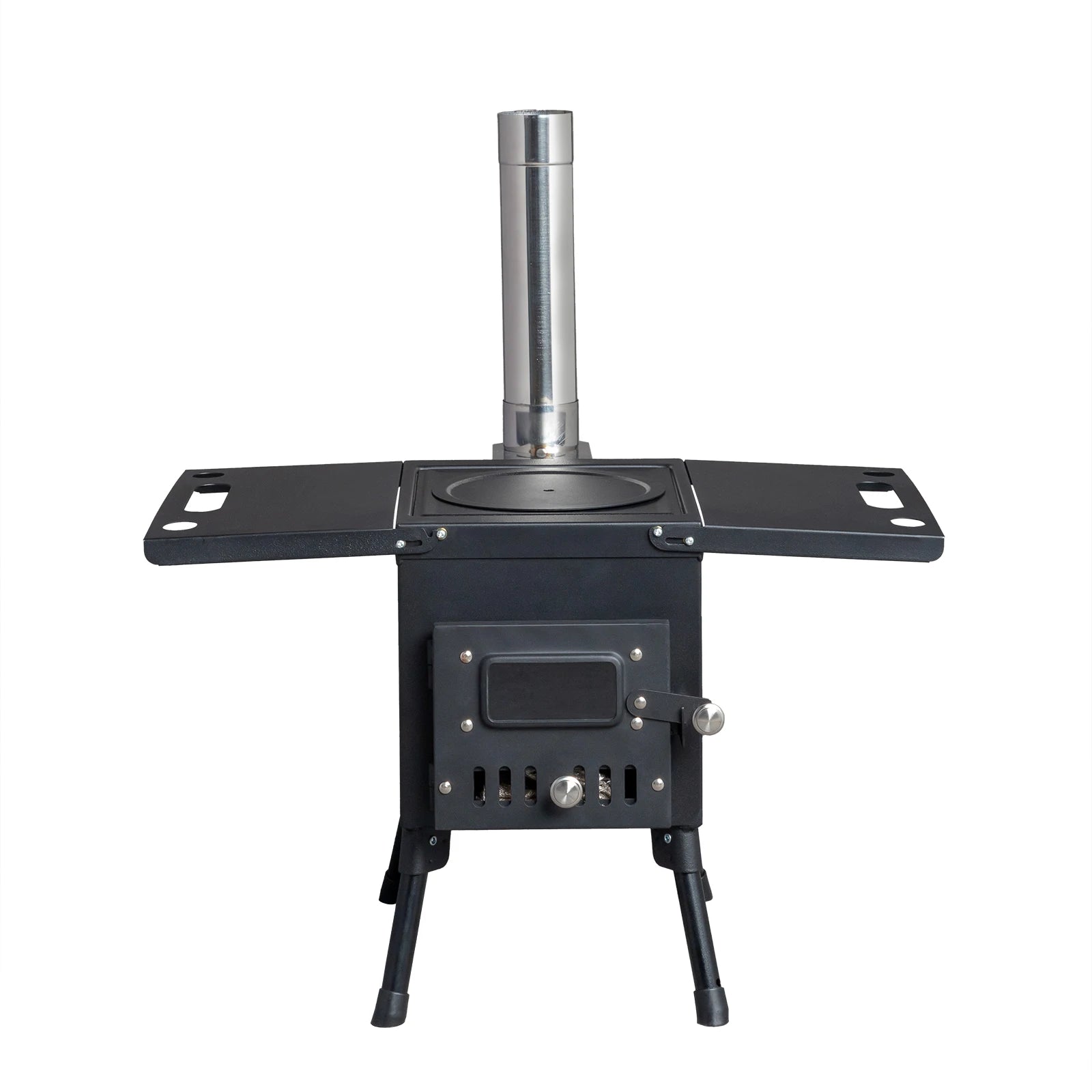 57.5*31*37cm black wrought iron panel with chimney camping stove N001 RISE DEFENSE SYSTEMS.AI PRODUCTS