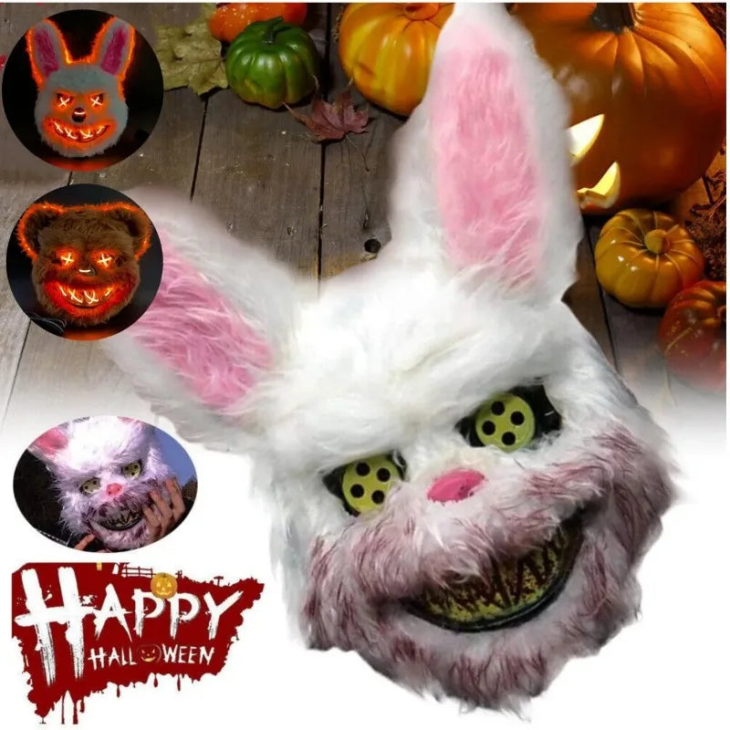 Halloween Led Bloody Plush Bunny Mask Ghost Festival Mask Realistic Bloody Bear Headgear Performance Prop Halloween Horror Mask RISE DEFENSE SYSTEMS.AI PRODUCTS
