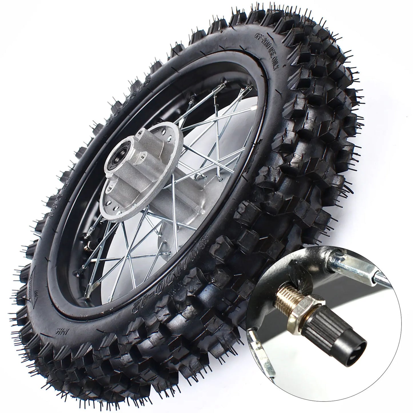 80/100-12 Rear Tire Wheel Rim Tube with Sprocket Brake Disc Rotor For Dirt Pit Bike 70/110/125/140CC RISE DEFENSE SYSTEMS.AI PRODUCTS