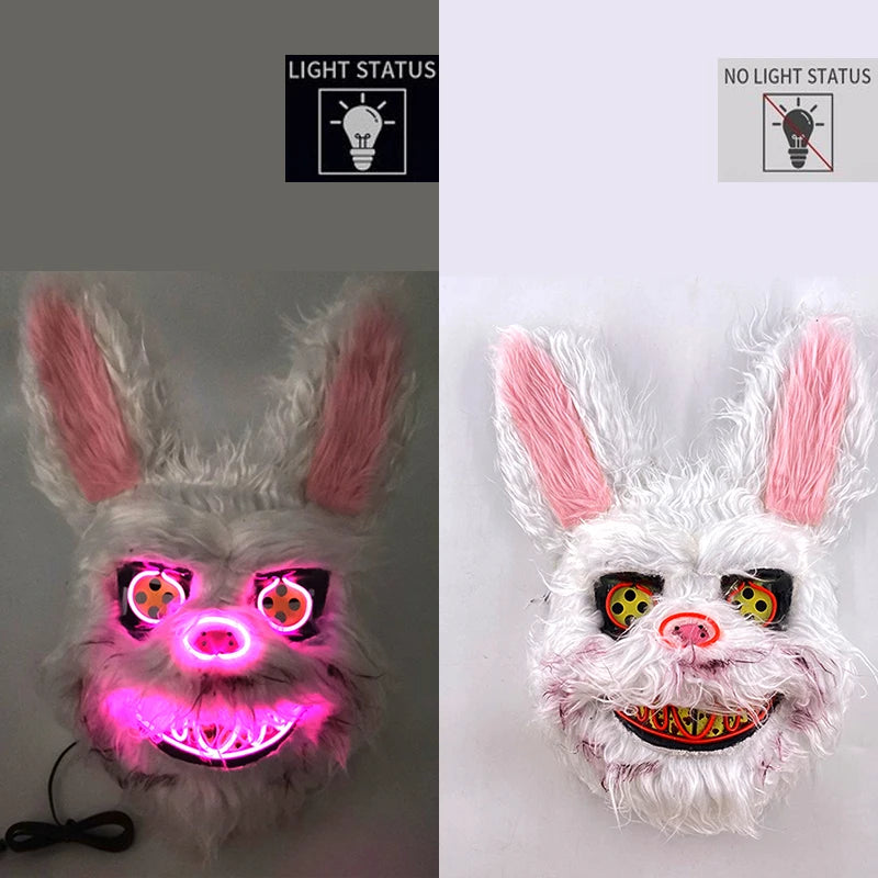 New Design Glowing Bloody Rabbit Mask Led Neon Cosplay Bear  Mask Halloween Horror Carnival Masquerade costume Decoration Props RISE DEFENSE SYSTEMS.AI PRODUCTS