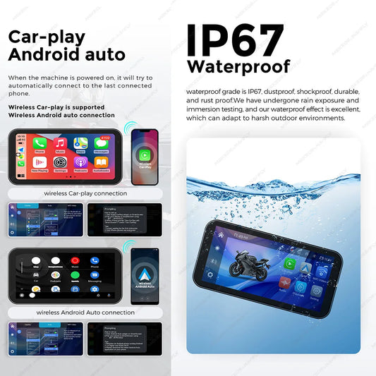 Portable 6.25 inch IP67 Waterproof Motorcycle GPS Navigation Wireless Carplay Android Auto DVR Drive Recorder Moto Monitor WIFI RISE DEFENSE SYSTEMS.AI PRODUCTS