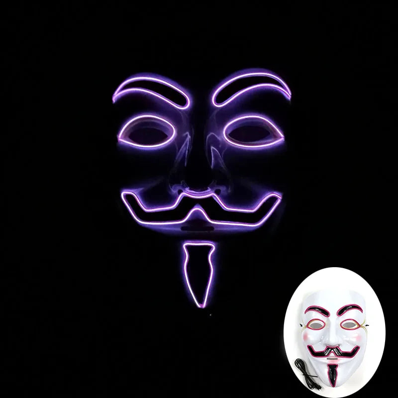 2024 Hot LED Hacker V Vendetta Mask Adults Luminous LED Light Up Mask For Glow Party Costume Accessories Halloween Mask Décor RISE DEFENSE SYSTEMS.AI PRODUCTS