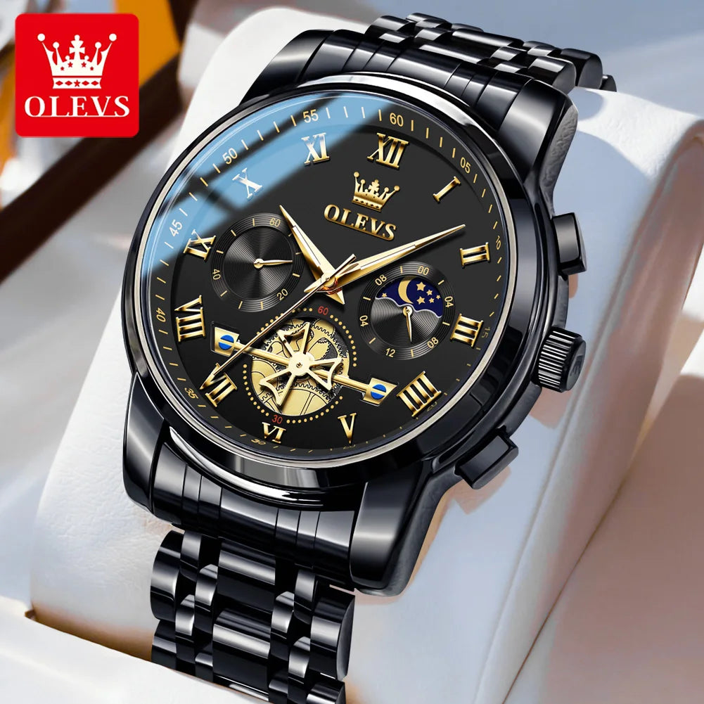 OLEVS Men’s Watch Analog Quartz Movement Business Stainless Steel Waterproof Luminous Chronograph Day Date Male Wrist Watches RISE DEFENSE SYSTEMS.AI PRODUCTS