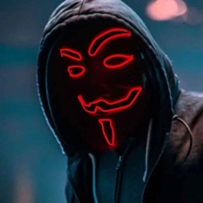2024 Hot LED Hacker V Vendetta Mask Adults Luminous LED Light Up Mask For Glow Party Costume Accessories Halloween Mask Décor RISE DEFENSE SYSTEMS.AI PRODUCTS