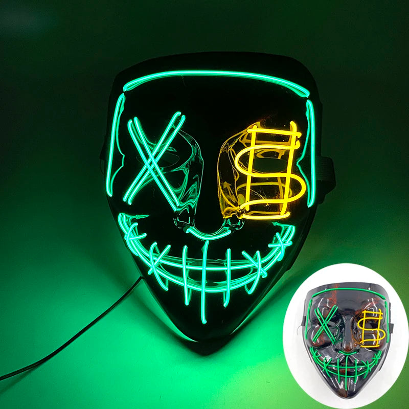 Halloween Film Theme Light Up Glowing Scary Mask LED Luminous Horror Purge Mask Cosplay Bar Party Supplies Neon Full Face Mask RISE DEFENSE SYSTEMS.AI PRODUCTS