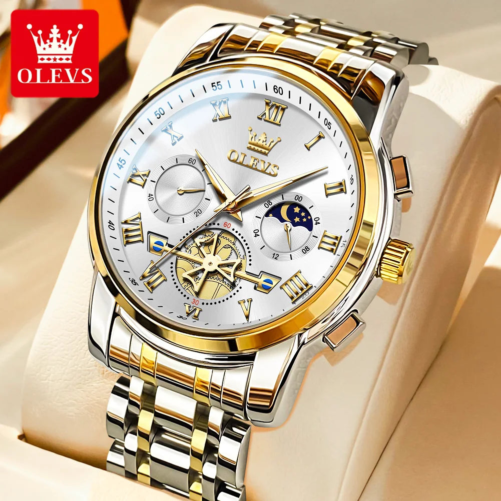 OLEVS Men’s Watch Analog Quartz Movement Business Stainless Steel Waterproof Luminous Chronograph Day Date Male Wrist Watches RISE DEFENSE SYSTEMS.AI PRODUCTS