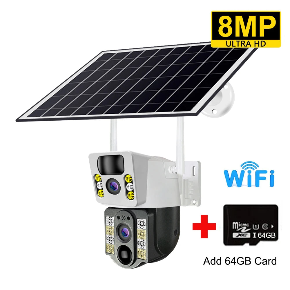 8MP 4K Wireless Solar Camera 4G Sim Outdoor Dual Lens Wifi IP Camera PIR Night Vision V380 Pro CCTV Security Protection Monitor RISE DEFENSE SYSTEMS.AI PRODUCTS