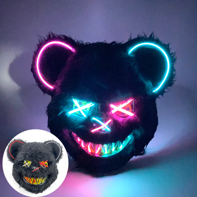 New Design Glowing Bloody Rabbit Mask Led Neon Cosplay Bear  Mask Halloween Horror Carnival Masquerade costume Decoration Props RISE DEFENSE SYSTEMS.AI PRODUCTS