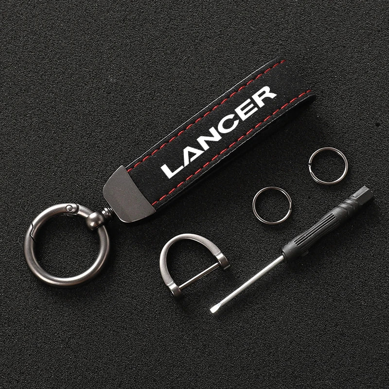Suede Metal Buckle Car Keychain Business Gift with Logo keyring For Mitsubishi Lancer Car Styling Accessories RISE DEFENSE SYSTEMS.AI PRODUCTS