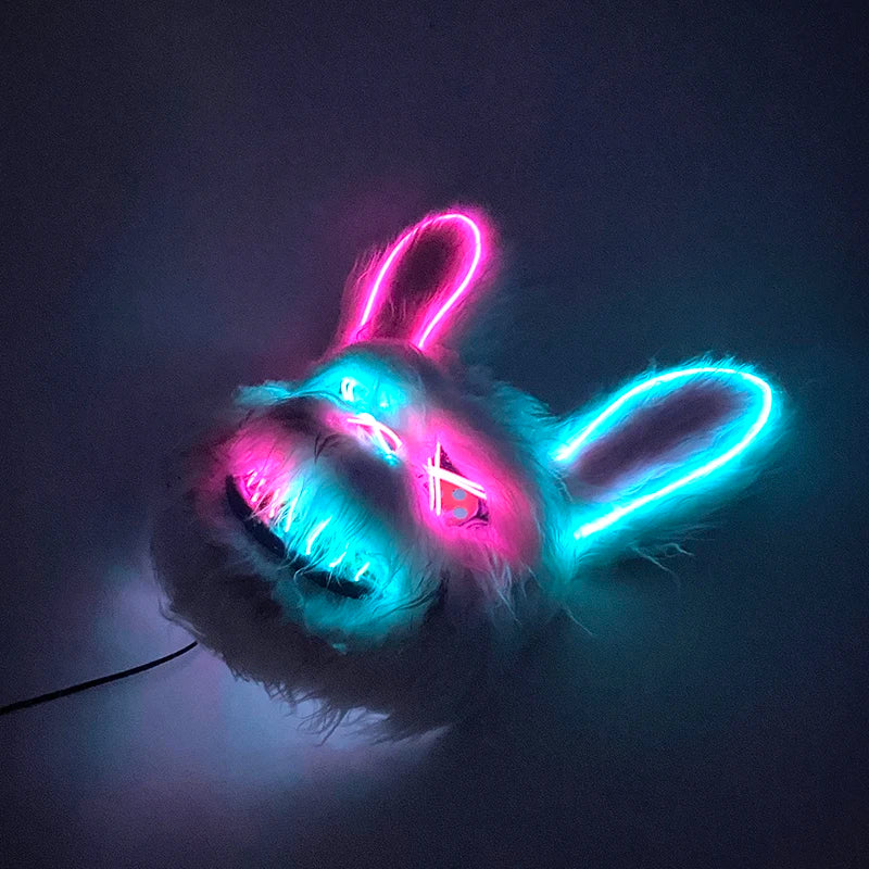 New Design Glowing Bloody Rabbit Mask Led Neon Cosplay Bear  Mask Halloween Horror Carnival Masquerade costume Decoration Props RISE DEFENSE SYSTEMS.AI PRODUCTS