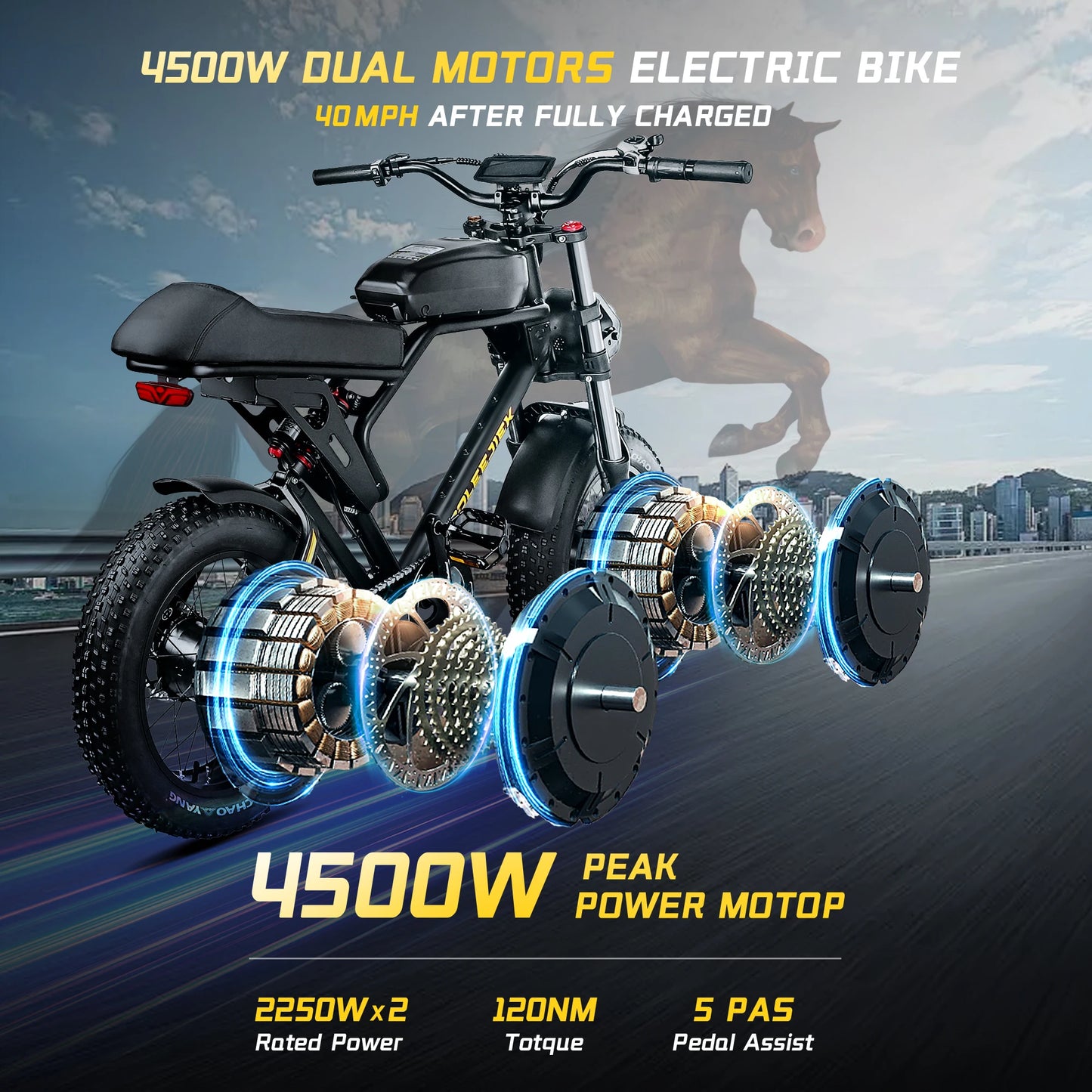 4500W 40MPH Electric Bike with 25.6Ah Battery 20"×4"Fat Tire Ebike for Adults 100Miles Electric Bicycles RISE DEFENSE SYSTEMS.AI PRODUCTS