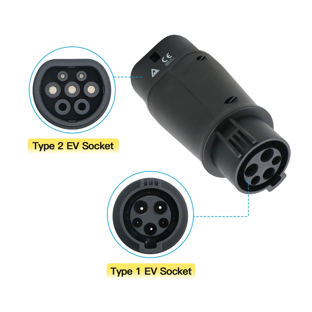 EV Charger Adapter EVSE Type1 to Type2 Electric Vehicle Car Charging Connector 16A/32A SAE j1772 to IEC62196 EV Converter RISE DEFENSE SYSTEMS.AI PRODUCTS
