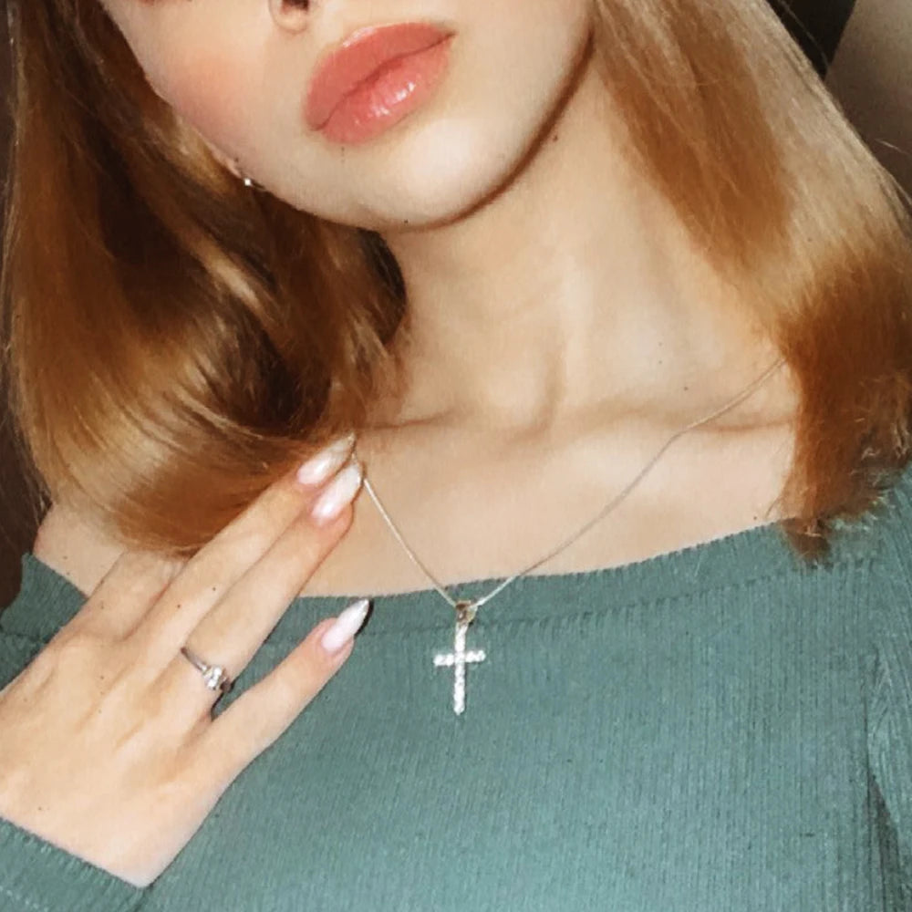 Simple Love Cross Pendant Choker Necklace Charm Rhinestone Couples Jewelry Women's Neck Chain Christmas Gift Lady Necklace RISE DEFENSE SYSTEMS.AI PRODUCTS