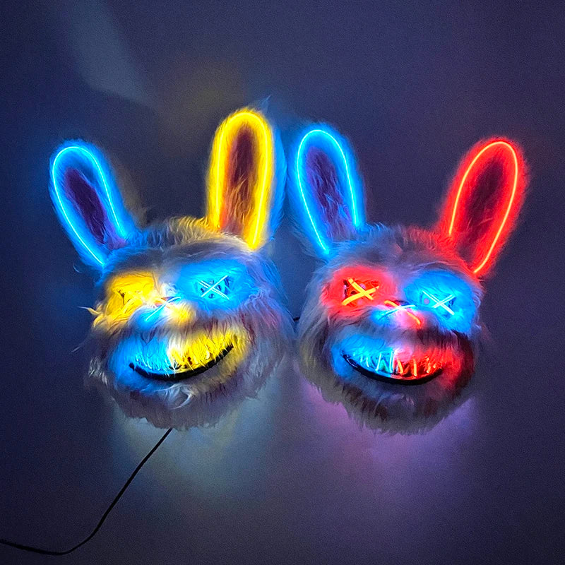 Halloween luminous Scary Bunny Mask LED light up Bloody Bunny Mask Creepy Masks With Ears for Girl boy Halloween Cosplay costume RISE DEFENSE SYSTEMS.AI PRODUCTS