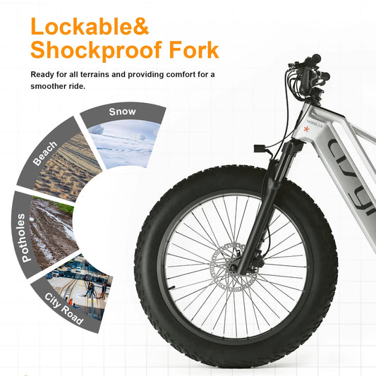 HEZZO Electric Mountain Bike for Adults 28MPH 26'' Fat Tires Ebike 52V 20Ah 750W E City Bike 75 Miles Long Range Electric Bike RISE DEFENSE SYSTEMS.AI PRODUCTS