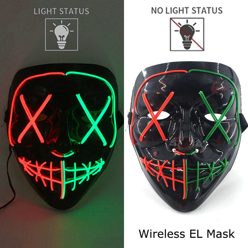 Wireless Neon LED Purge Mask Glow in The Dark Cosplay Horror Mask Halloween Masquerade Party Masks Glowing Funny Dress Up RISE DEFENSE SYSTEMS.AI PRODUCTS