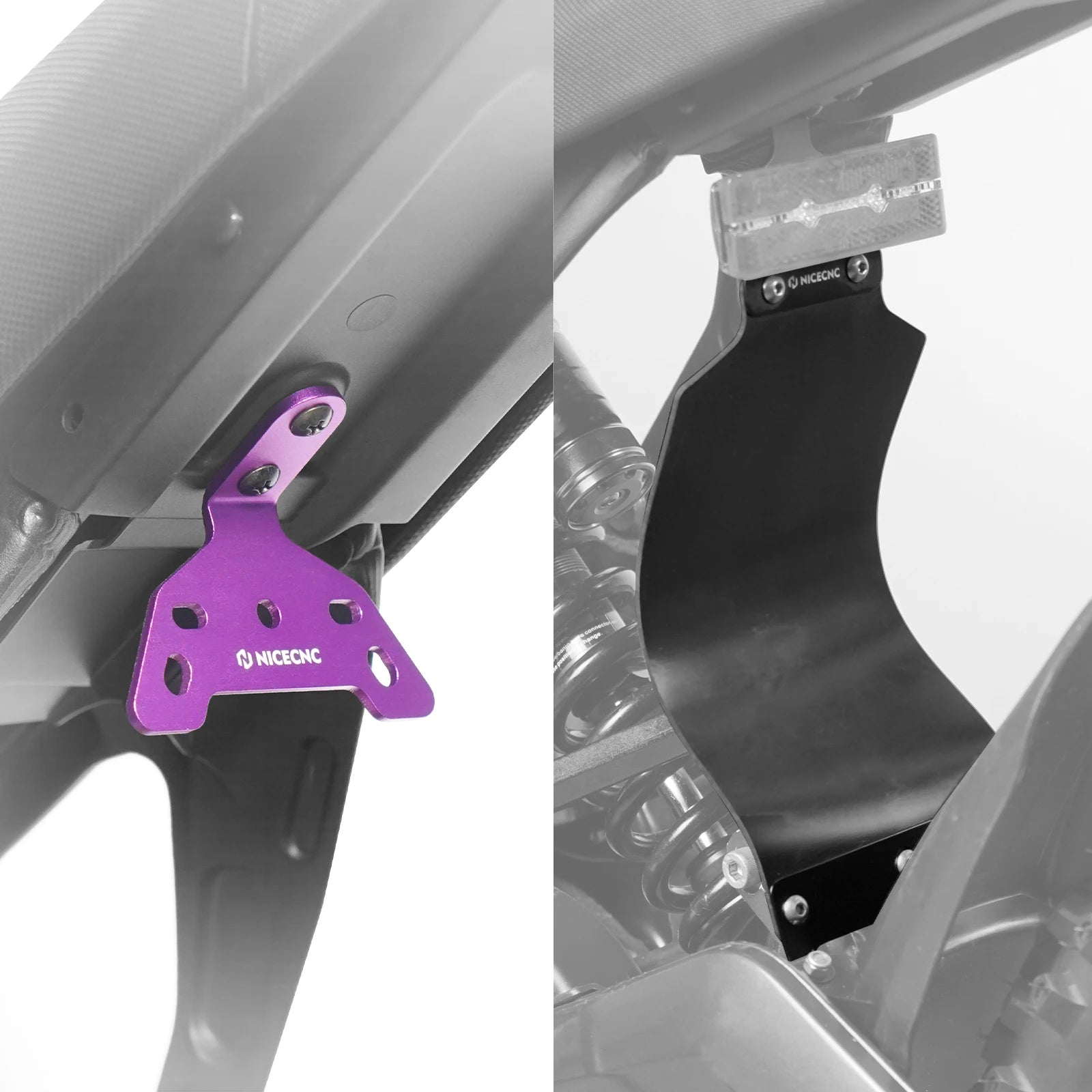 NICECNC For Surron Light Bee X S L1E Rear Shock Fender Mud Guard Dust Cover Licence Plate Holder Tail Light Mounting Bracket Kit RISE DEFENSE SYSTEMS.AI PRODUCTS