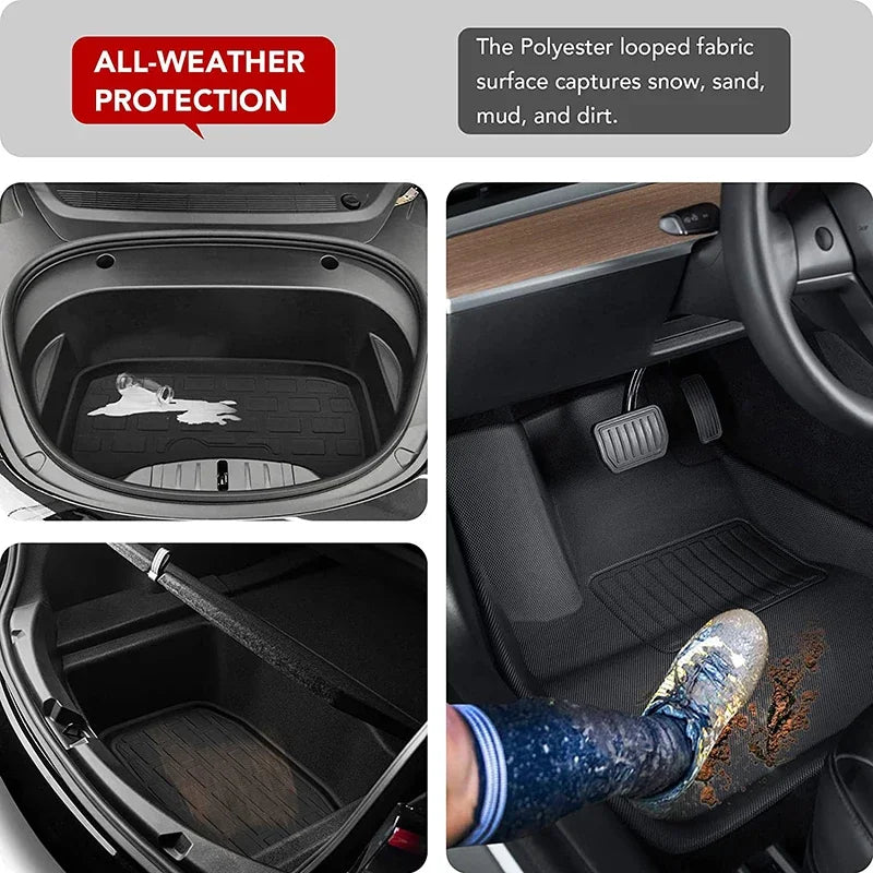 For Tesla Model Y 3 Highland Floor Mat Trunk Luggage Mat LHD RHD 2017 to 2024 2025 Left Right Rudder Four Seasons Floor Liner RISE DEFENSE SYSTEMS.AI PRODUCTS