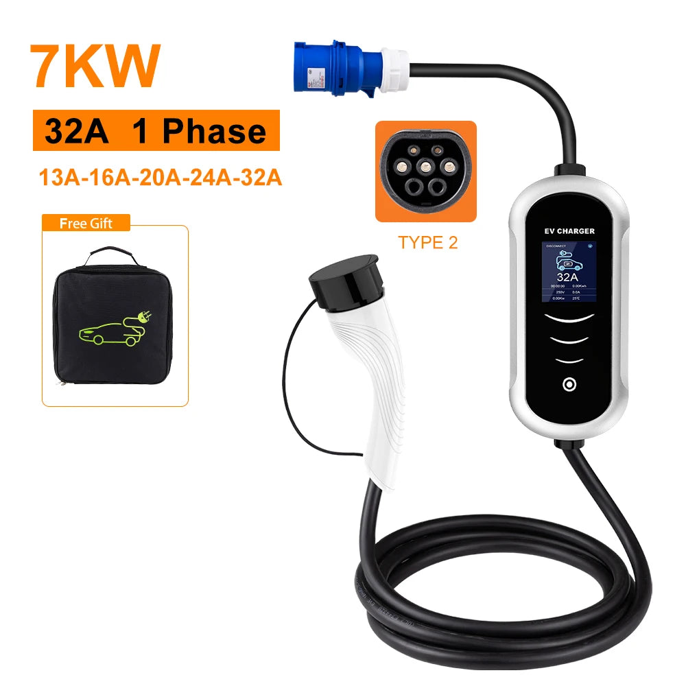 IPENGEN Type 2 Portable EV Charger 7KW 32A 11KW 16A Wallbox EVSE Fast Charging Cable CEE Plug for Electric Vehicle Cars RISE DEFENSE SYSTEMS.AI PRODUCTS