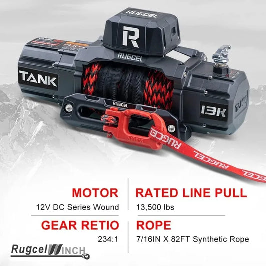 New Waterproof Electric Synthetic Rope Winch 12V with Hawse Fairlead,2 in 1 infrared remote control, wired control RISE DEFENSE SYSTEMS.AI PRODUCTS