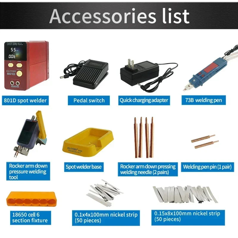 801D Spot Welder Machine Pulse Current Spot Welding Machine for Lithium Iron Phosphate Battery 0.3mm Nickel Welding 0.05-0.4mm RISE DEFENSE SYSTEMS.AI PRODUCTS