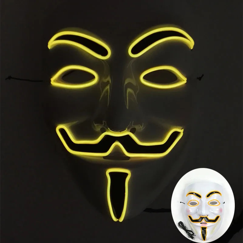 2024 Hot LED Hacker V Vendetta Mask Adults Luminous LED Light Up Mask For Glow Party Costume Accessories Halloween Mask Décor RISE DEFENSE SYSTEMS.AI PRODUCTS