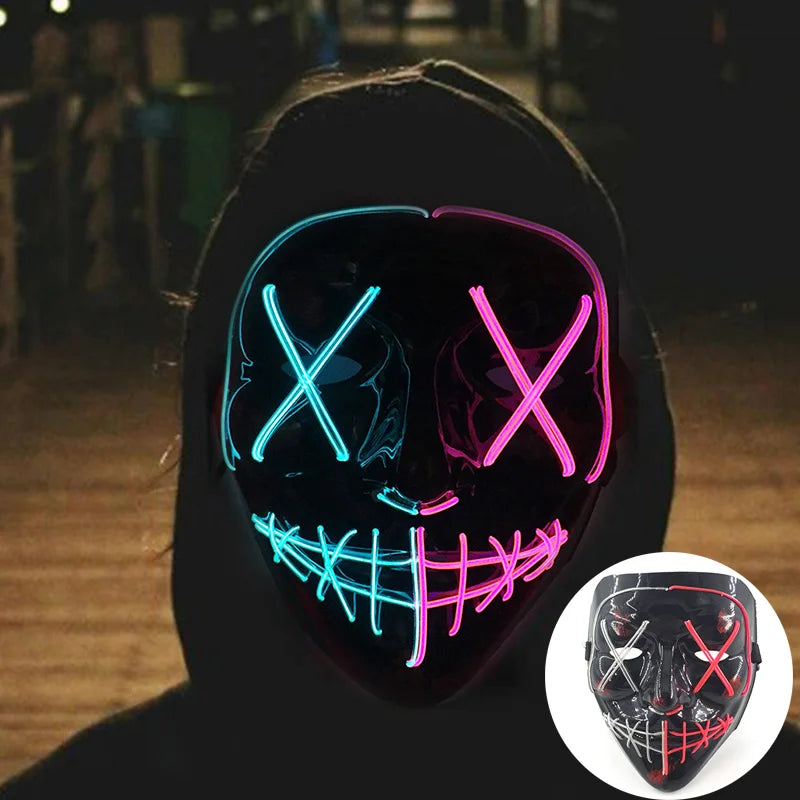 Wireless Scary Glowing Mask LED Luminous Purge Mask Halloween Horror Neon Light Up Cosplay Party Mask Fstival Costume Supplies RISE DEFENSE SYSTEMS.AI PRODUCTS