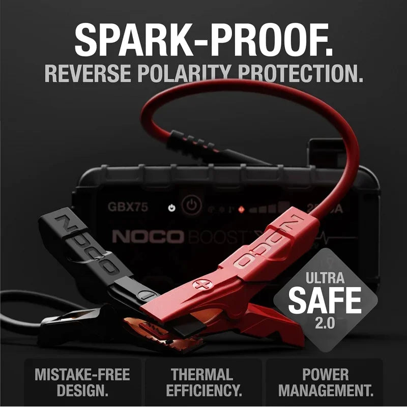 Qwnoco boostxgbx75 2500a 12v ultrasafe portable lithium jump starter, car battery booster pack, USB-C powerbank charger, and Fri RISE DEFENSE SYSTEMS.AI PRODUCTS