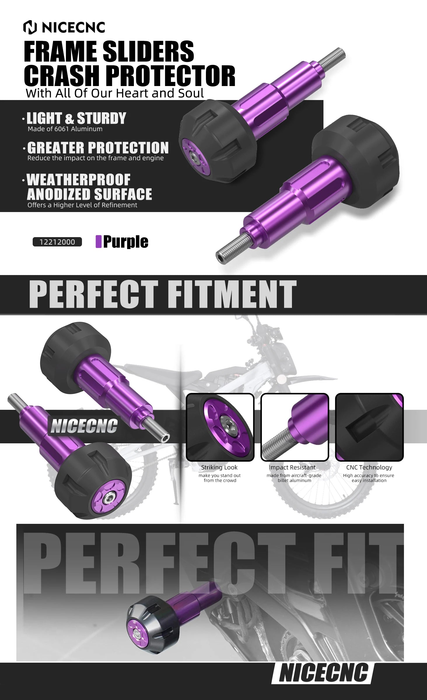 For Surron Light Bee X S L1E NICECNC Electric Dirt Bike Engine Chassis Guard Cover Frame Slider Crash Falling Protection Pad Kit RISE DEFENSE SYSTEMS.AI PRODUCTS