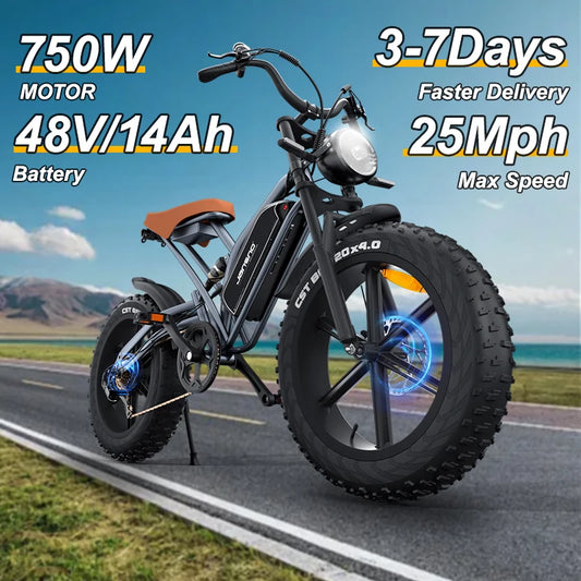 Adults Electric Bike JANSNO X50 750W 48V14AH Removable batteries Fat Tire 20"*4 Off Road Mountain Ebike 25MPH Moped Style Ebike RISE DEFENSE SYSTEMS.AI PRODUCTS