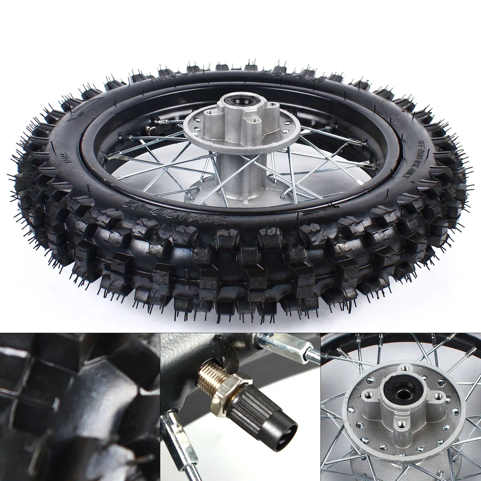 80/100-12 Rear Tire Wheel Rim Tube with Sprocket Brake Disc Rotor For Dirt Pit Bike 70/110/125/140CC RISE DEFENSE SYSTEMS.AI PRODUCTS