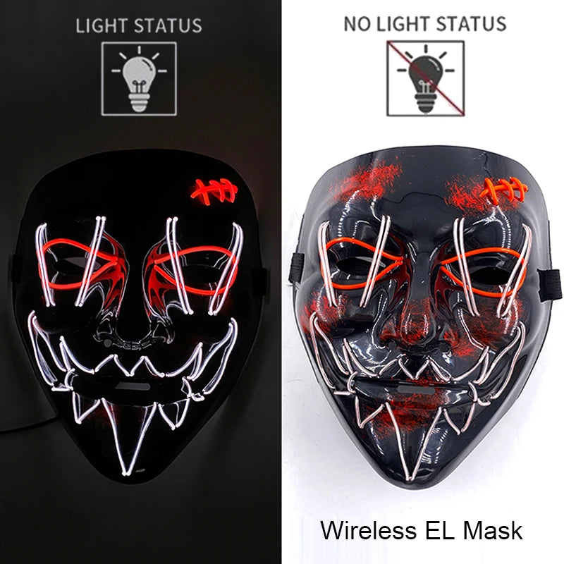 Wireless Neon LED Purge Mask Glow in The Dark Cosplay Horror Mask Halloween Masquerade Party Masks Glowing Funny Dress Up RISE DEFENSE SYSTEMS.AI PRODUCTS