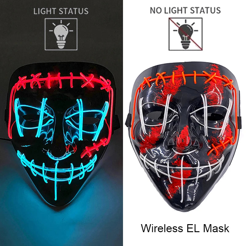 Wireless Neon LED Purge Mask Glow in The Dark Cosplay Horror Mask Halloween Masquerade Party Masks Glowing Funny Dress Up RISE DEFENSE SYSTEMS.AI PRODUCTS