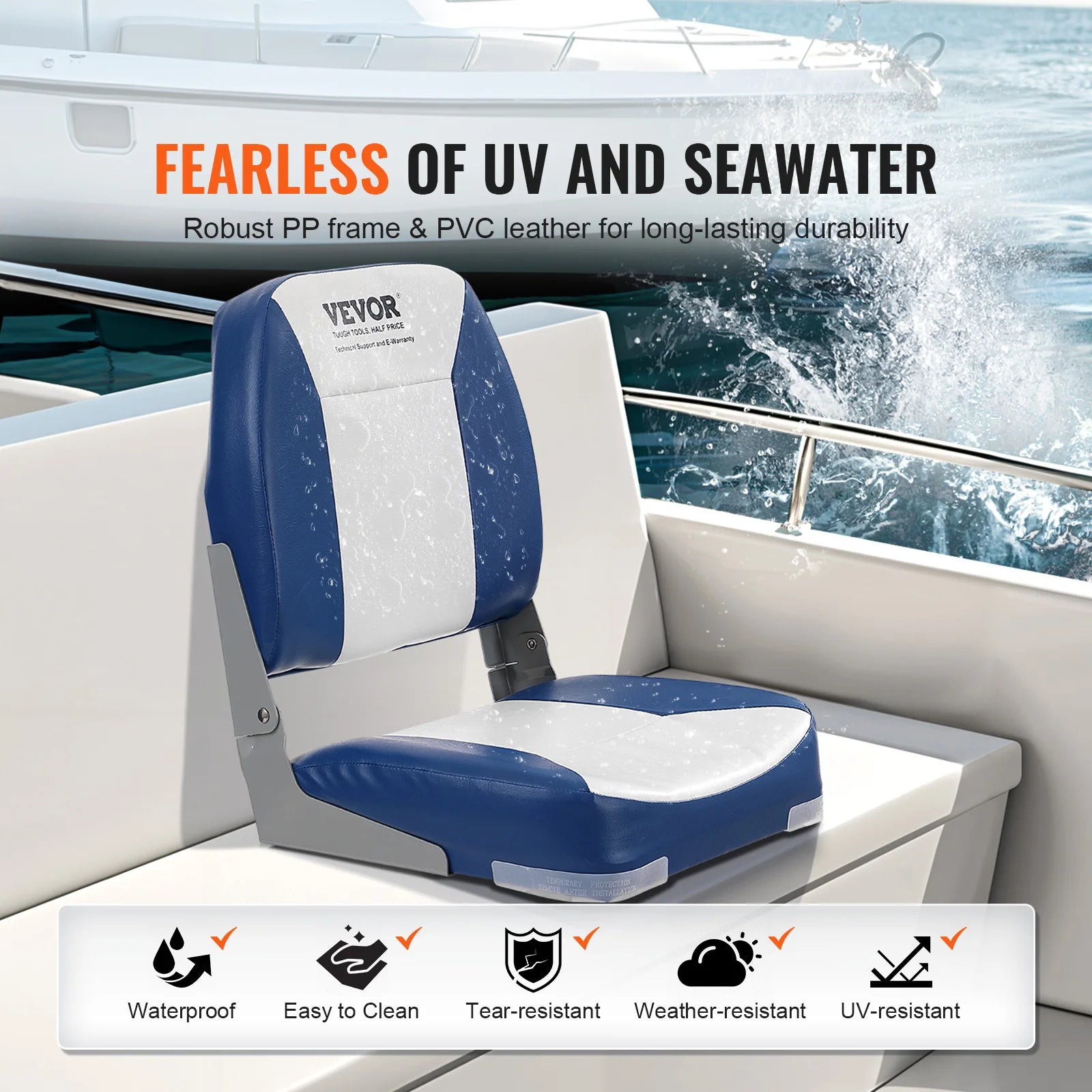 VEVOR Boat Seat 18.9" Low Back Boat SeatFolding Boat Chair with Thickened Sponge Padding and Hinge Fold-Down Boat Captain Chair RISE DEFENSE SYSTEMS.AI PRODUCTS