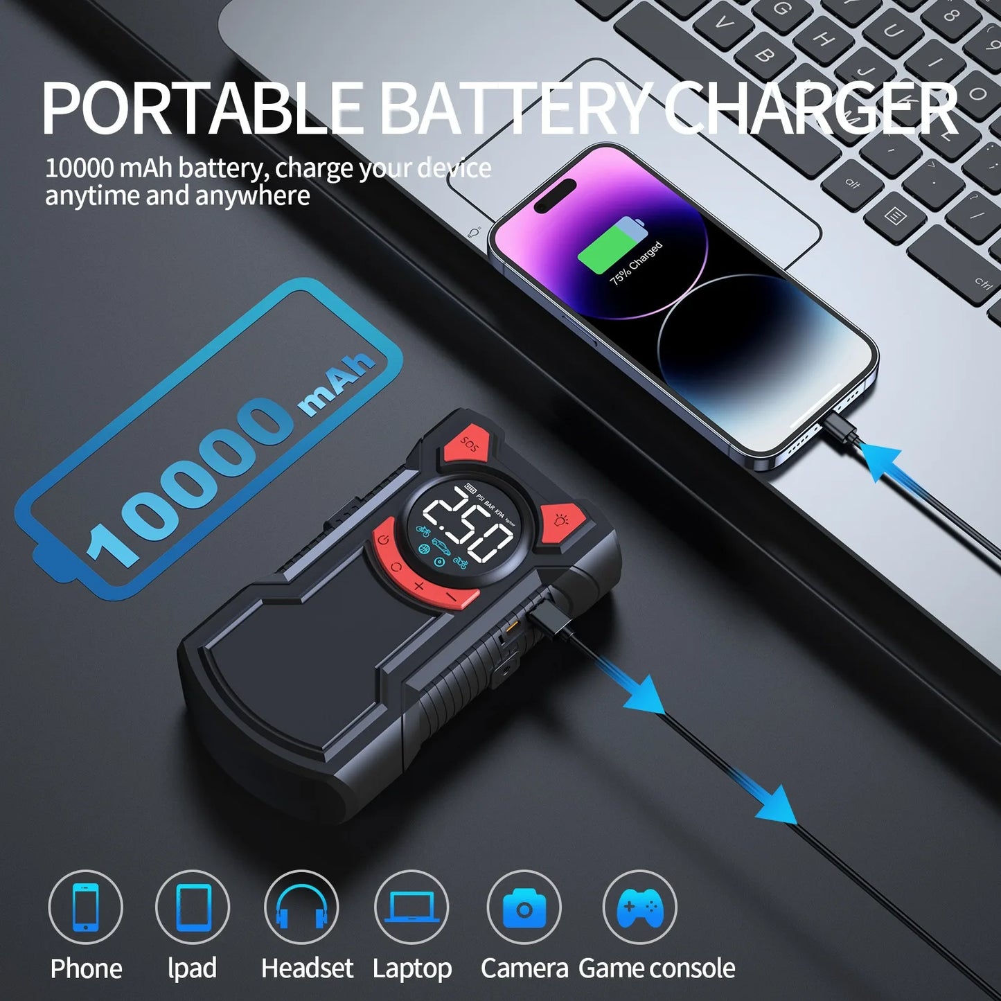5-in-1 Jump Starter with Air Pump 3000A Peak Starter Box 150PSI Battery Pack with Digital Tire Inflator Car Battery Jump Starter RISE DEFENSE SYSTEMS.AI PRODUCTS