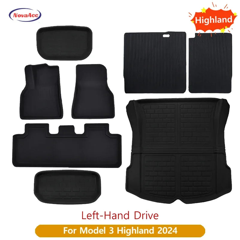 For Tesla Model Y 3 Highland Floor Mat Trunk Luggage Mat LHD RHD 2017 to 2024 2025 Left Right Rudder Four Seasons Floor Liner RISE DEFENSE SYSTEMS.AI PRODUCTS
