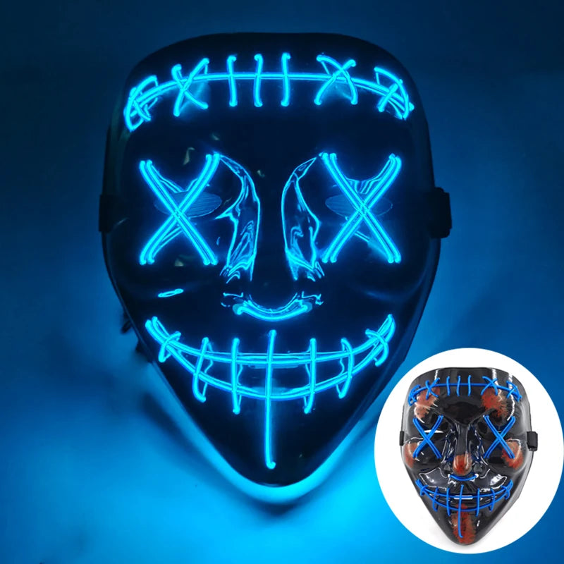 Wireless Scary Glowing Mask LED Luminous Purge Mask Halloween Horror Neon Light Up Cosplay Party Mask Fstival Costume Supplies RISE DEFENSE SYSTEMS.AI PRODUCTS