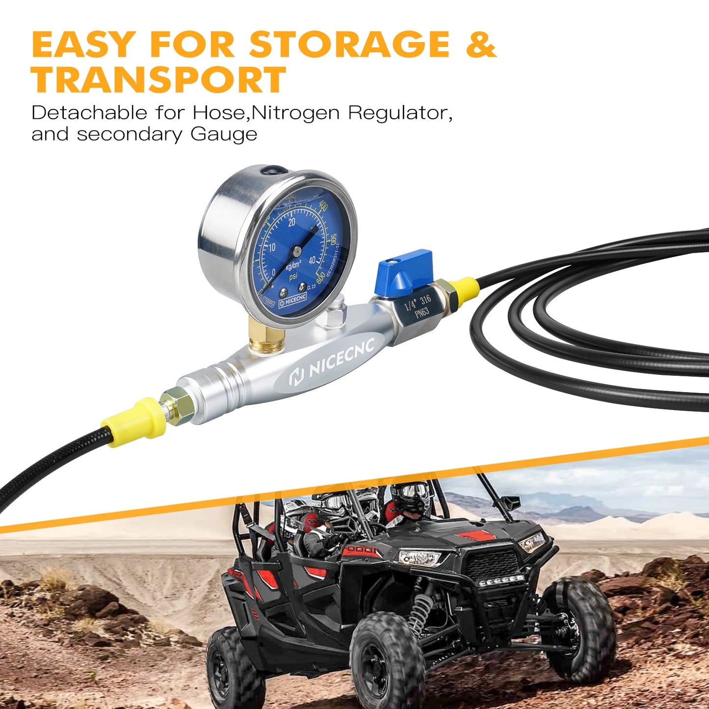 Nitrogen Shock Fill Tool 2" 600PSI Gauge For KTM Yamaha Honda Suzuki BMW UTV ATV ATC Can-Am Polaris Motorcycle Off-road DirtBike RISE DEFENSE SYSTEMS.AI PRODUCTS