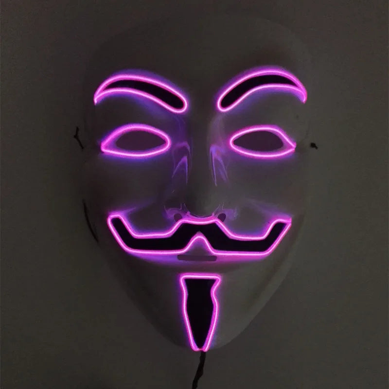 2024 Hot LED Hacker V Vendetta Mask Adults Luminous LED Light Up Mask For Glow Party Costume Accessories Halloween Mask Décor RISE DEFENSE SYSTEMS.AI PRODUCTS