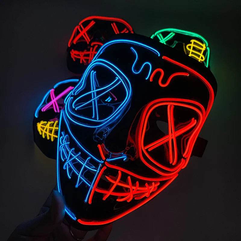 Wireless Halloween Neon LED Purge Mask Masque Masquerade Party Masks Light Grow in the Dark Horror Mask Glowing Masker RISE DEFENSE SYSTEMS.AI PRODUCTS