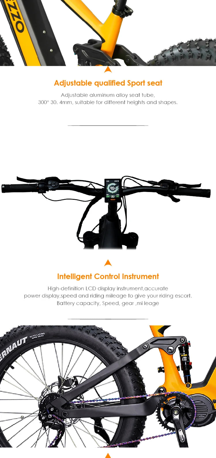 HEZZO 52V 1000W 21Ah Carbon Fiber Electric Bicycle BAFANG Middrive Ebike, 26x4.5 
