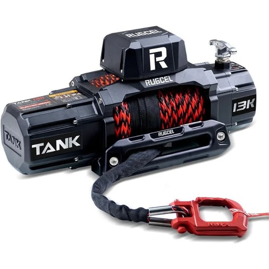 New Waterproof Electric Synthetic Rope Winch 12V with Hawse Fairlead,2 in 1 infrared remote control, wired control RISE DEFENSE SYSTEMS.AI PRODUCTS