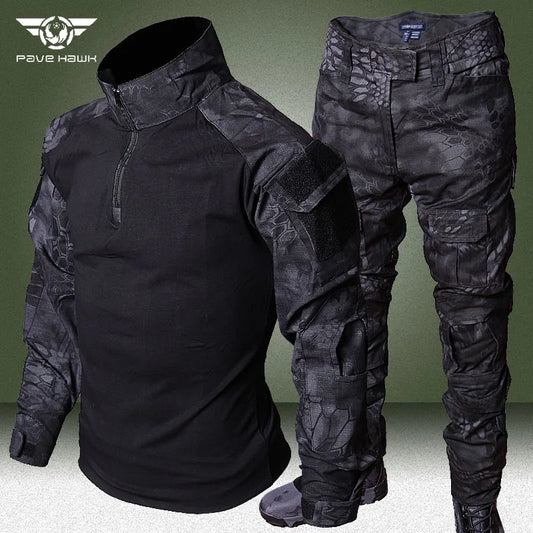 Snake Camo Tactical Sets Men Autumn Breathable Long Sleeve Tshirts+Outdoor Multi-pocket Pants 2 Pcs Suits Training Cargo Set RISE DEFENSE SYSTEMS.AI PRODUCTS