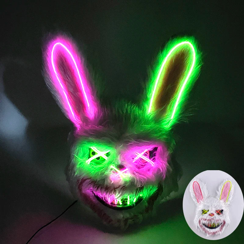 Halloween luminous Scary Bunny Mask LED light up Bloody Bunny Mask Creepy Masks With Ears for Girl boy Halloween Cosplay costume RISE DEFENSE SYSTEMS.AI PRODUCTS