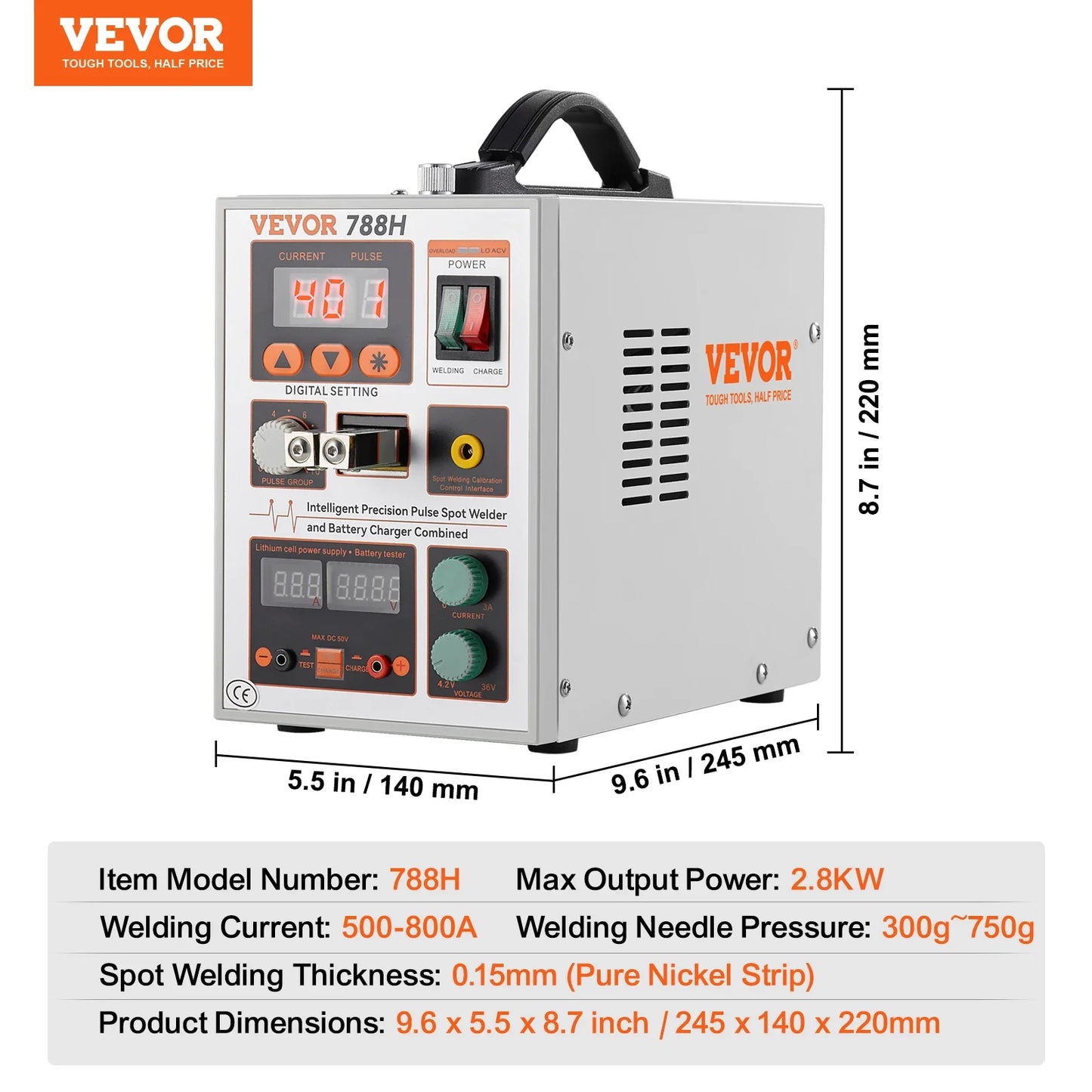 VEVOR Battery Spot Welder 788H Portable Battery Welding Machine with 2 Welding Modes  LED Lighting for 18650 14500 Battery Packs RISE DEFENSE SYSTEMS.AI PRODUCTS