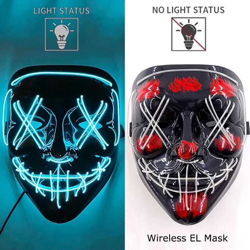 Wireless Neon LED Purge Mask Glow in The Dark Cosplay Horror Mask Halloween Masquerade Party Masks Glowing Funny Dress Up RISE DEFENSE SYSTEMS.AI PRODUCTS